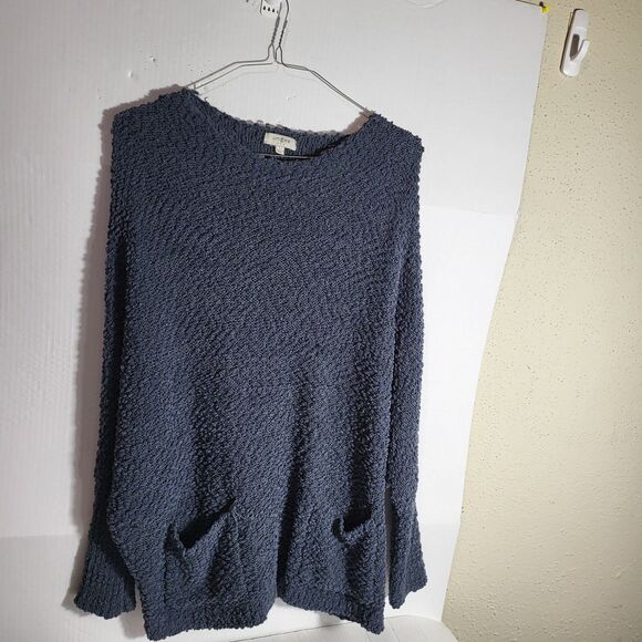 Umgee Sweaters - Umgee Blue Chunky Oversize Sweater Tunic Popcorn Womens L